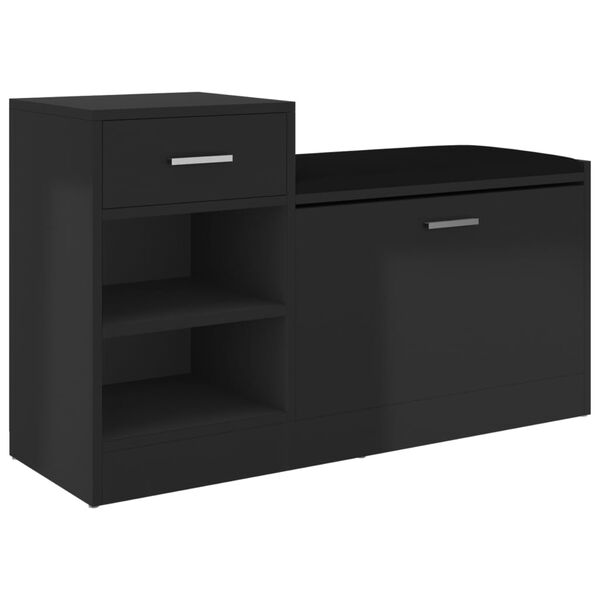 vidaXL Shoe Bench High Gloss Black 94.5x31x57 cm Engineered Wood