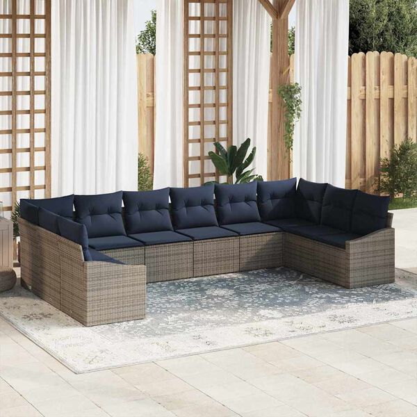 vidaXL Sofa Set with Cushion 10 pcs Grey Poly Rattan