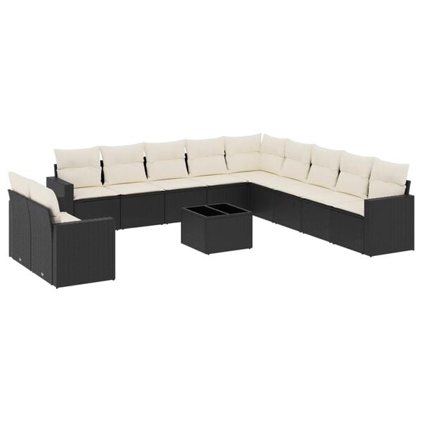 vidaXL 12 Piece Garden Sofa Set with Cushions Black Poly Rattan