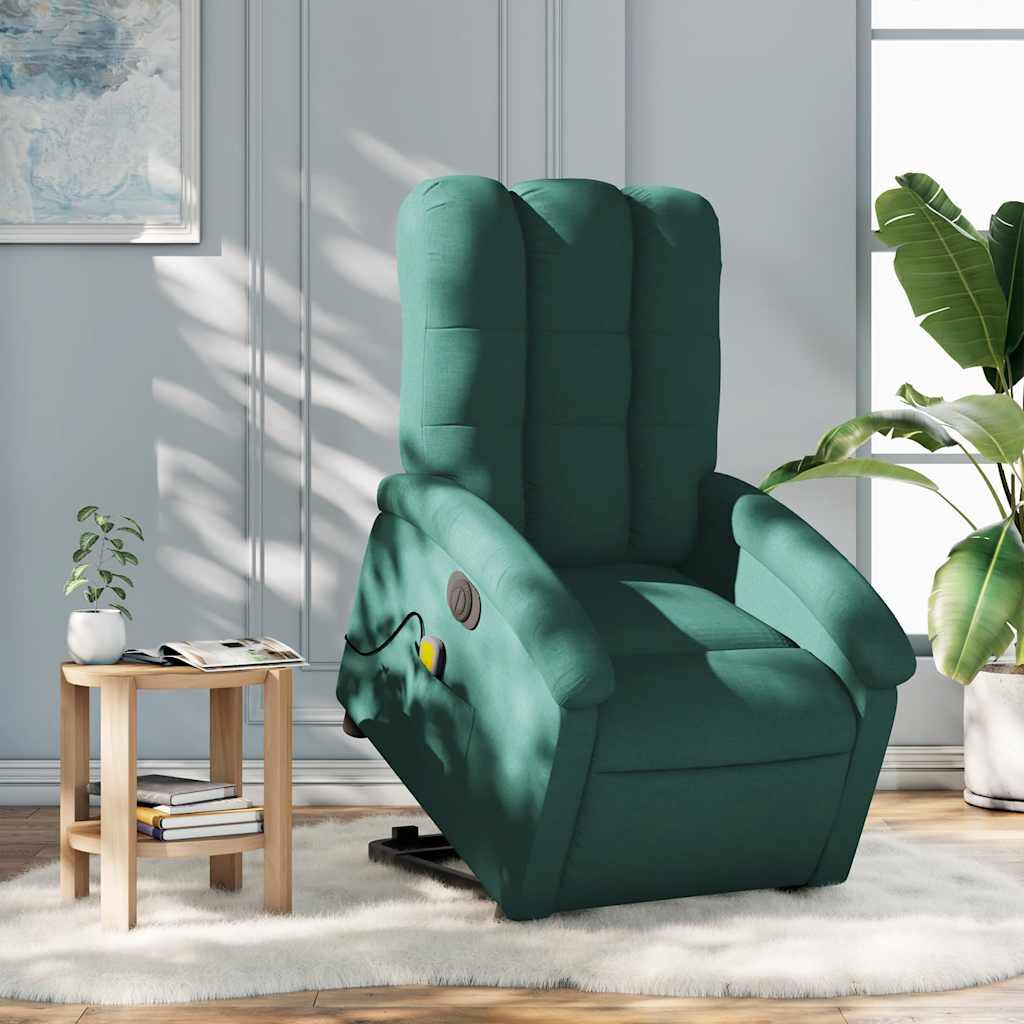 vidaXL Electric Stand up Massage Recliner Chair Dark Green Fabric