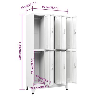 vidaXL Locker Cabinet with 6 Compartments Steel 90x45x180 cm Grey