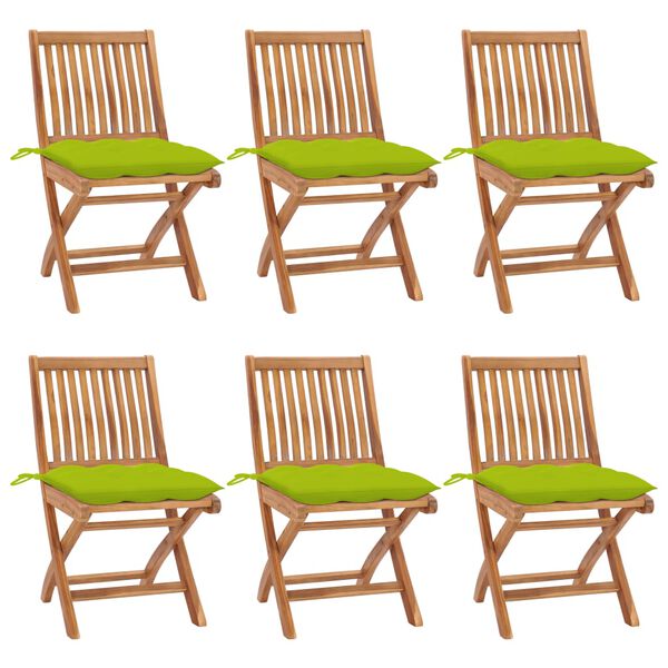 vidaXL Folding Garden Chairs with Cushions 6 pcs Solid Teak Wood