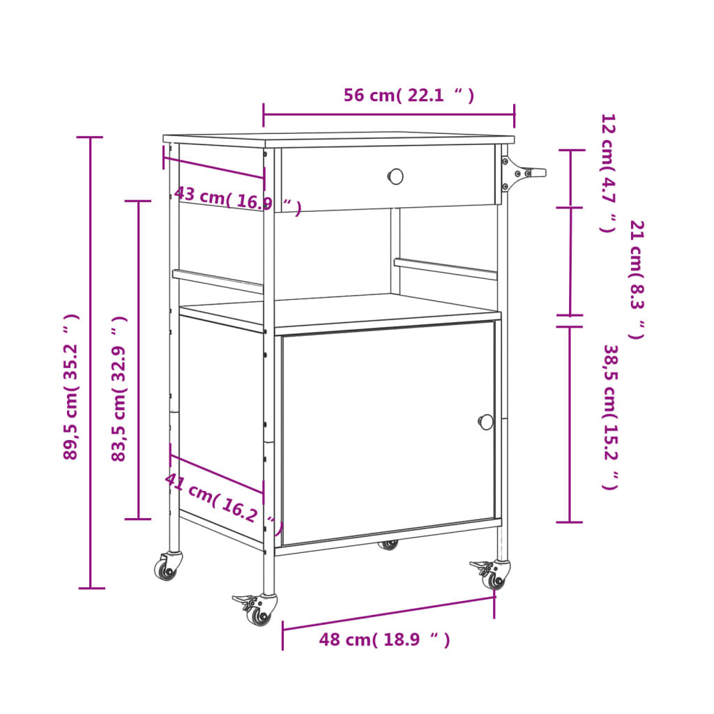 vidaXL Kitchen Trolley Smoked Oak 56x43x89.5 cm Engineered Wood