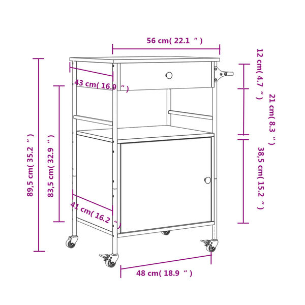 vidaXL Kitchen Trolley Smoked Oak 56x43x89.5 cm Engineered Wood