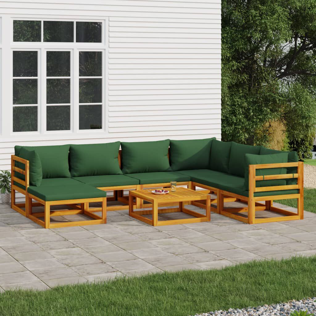 vidaXL 8 Piece Garden Lounge Set with Green Cushions Solid Wood