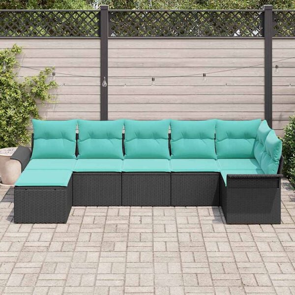 vidaXL Garden Sofa Set with Cushion 7 pcs Black Poly Rattan