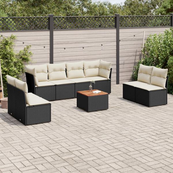 vidaXL 9 Piece Garden Sofa Set with Cushions Black Poly Rattan