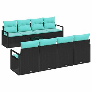 vidaXL Sofa Set with Cushion 7 pcs Black and Light Blue Poly Rattan