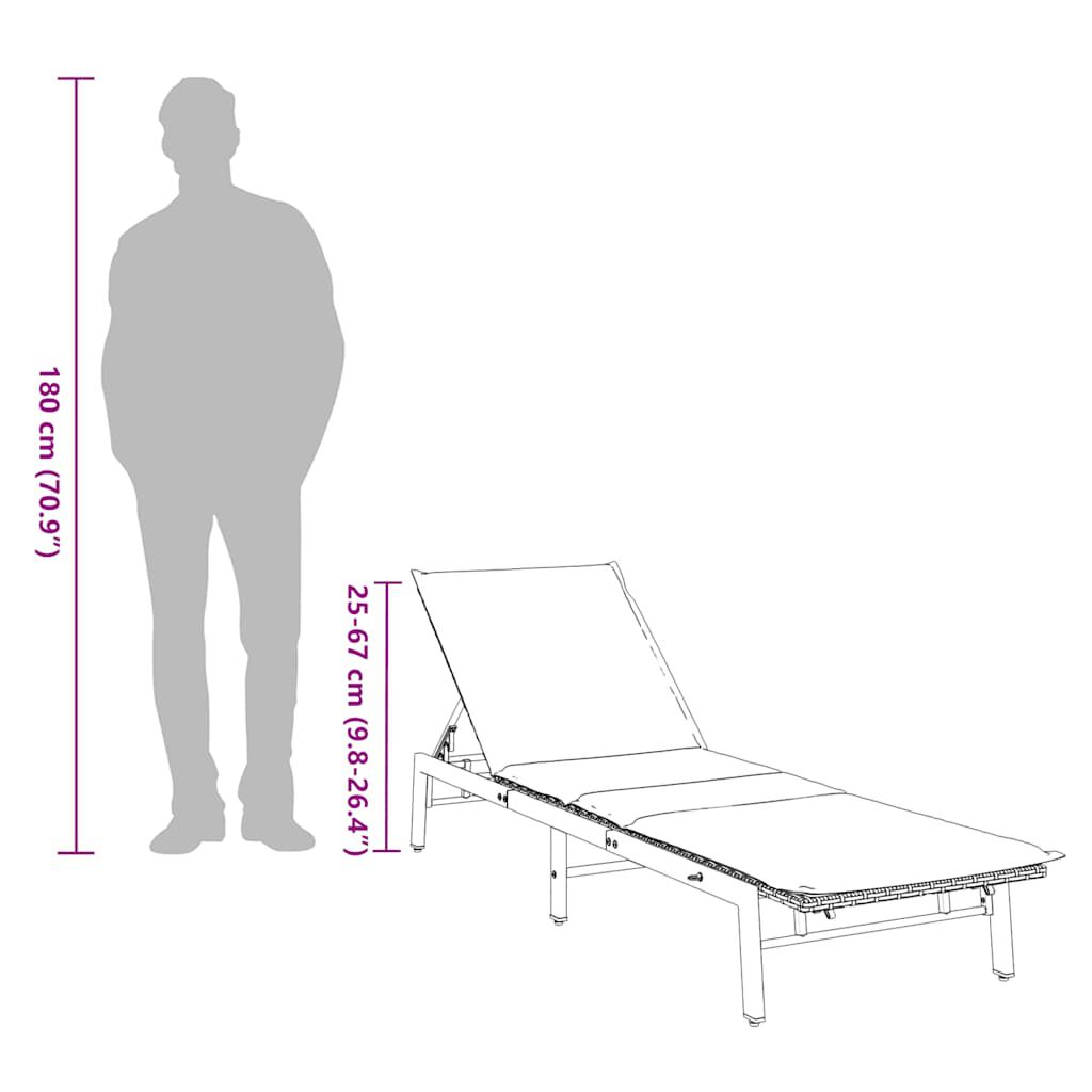 vidaXL Sun Lounger with Cushion Grey Poly Rattan