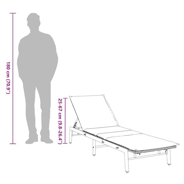 vidaXL Sun Lounger with Cushion Grey Poly Rattan