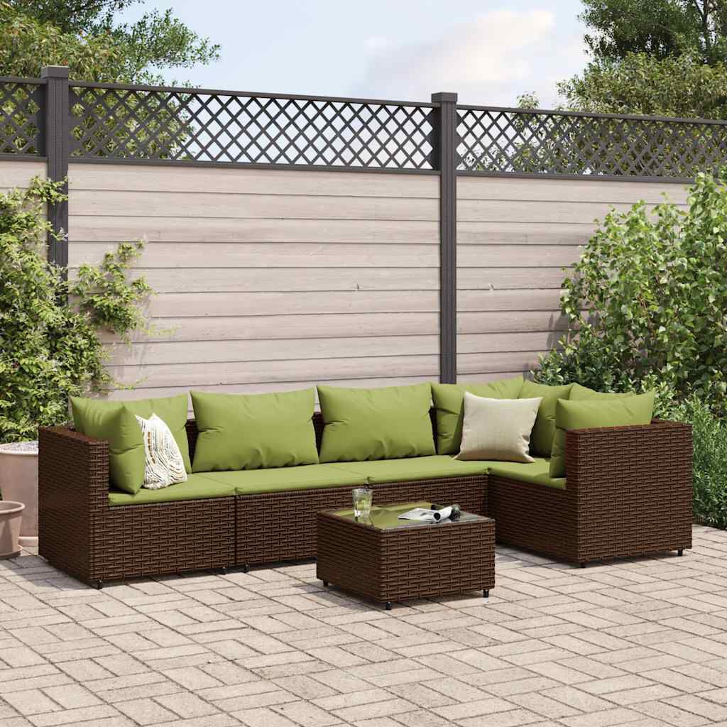 vidaXL 6 Piece Garden Lounge Set with Cushions Brown Poly Rattan