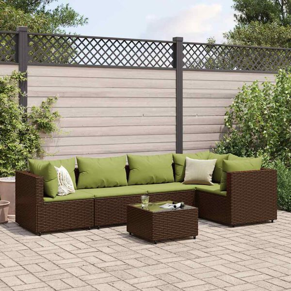 vidaXL 6 Piece Garden Lounge Set with Cushions Brown Poly Rattan