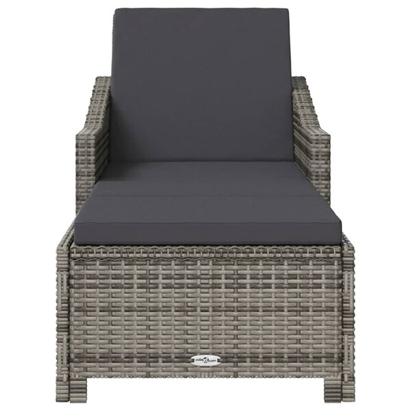 vidaXL Sun Lounger with Dark Grey Cushion Poly Rattan Grey
