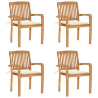 vidaXL Stacking Garden Chairs with Cushions 4 pcs Solid Teak Wood