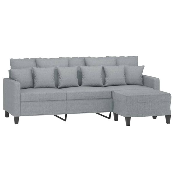 vidaXL 3-Seater Sofa with Footstool Light Grey 180 cm Fabric