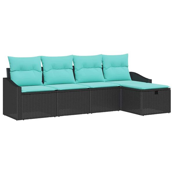 vidaXL Sofa Set with Cushion with Storage Black Poly Rattan