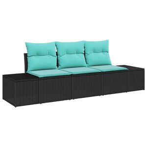 vidaXL Sofa Set with Cushion 3 pcs Black Poly Rattan