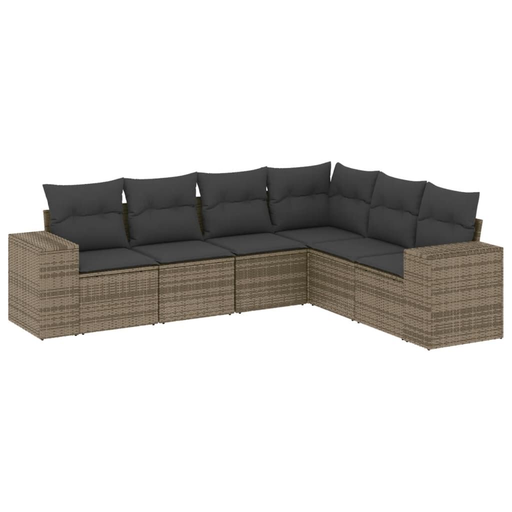 vidaXL 6 Piece Garden Sofa Set with Cushions Grey Poly Rattan