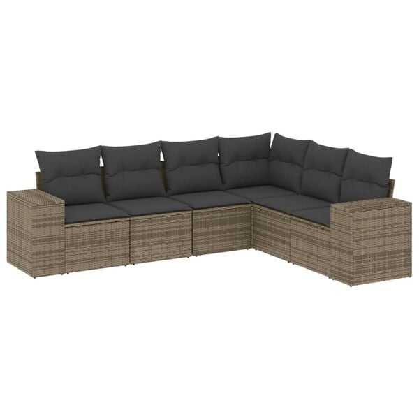 vidaXL 6 Piece Garden Sofa Set with Cushions Grey Poly Rattan