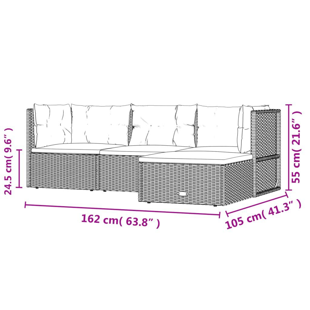 vidaXL 4 Piece Garden Lounge Set with Cushions Black Poly Rattan