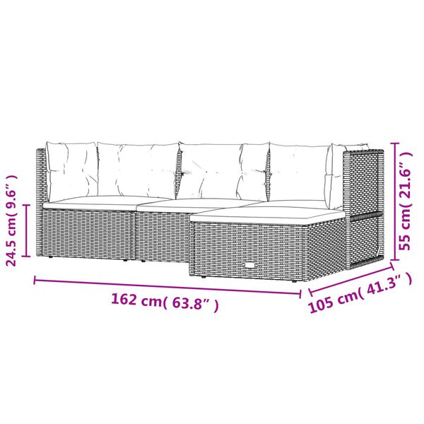 vidaXL 4 Piece Garden Lounge Set with Cushions Black Poly Rattan