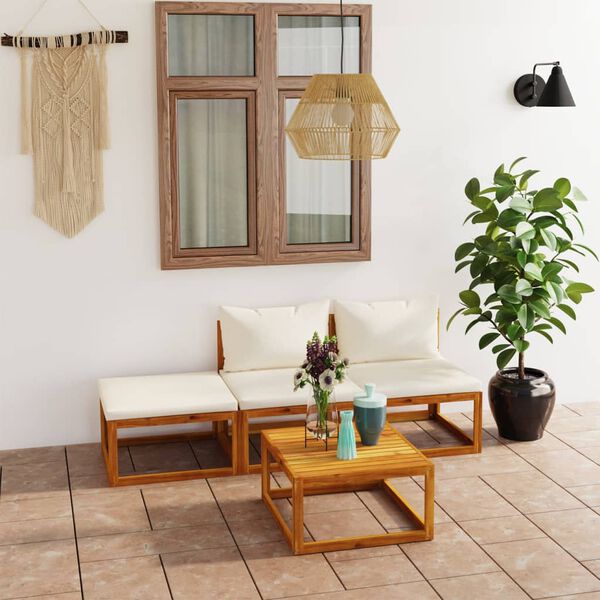 vidaXL 4 Piece Garden Lounge Set with Cushion Cream Solid Acacia Wood