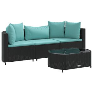 vidaXL 4 Piece Garden Sofa Set with Cushions Black Poly Rattan