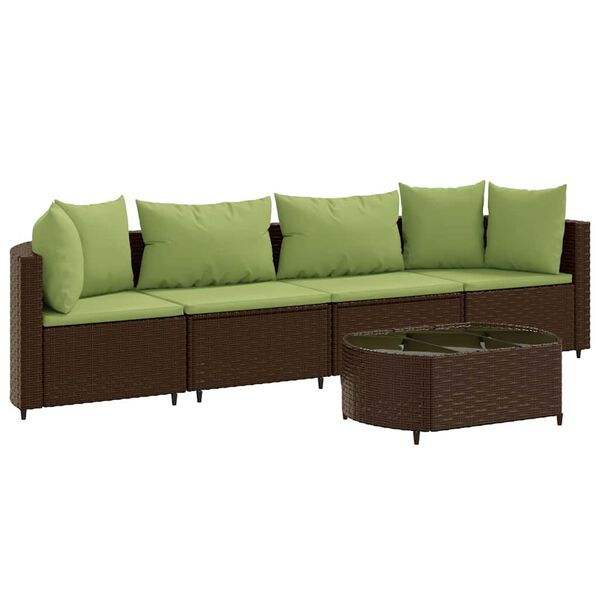 vidaXL 5 Piece Garden Sofa Set with Cushions Brown Poly Rattan
