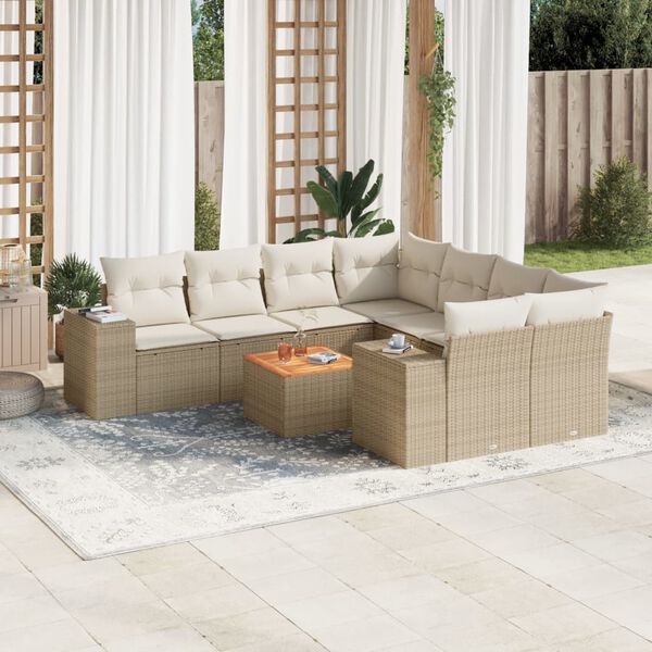 vidaXL 9 Piece Garden Sofa Set with Cushions Beige Poly Rattan