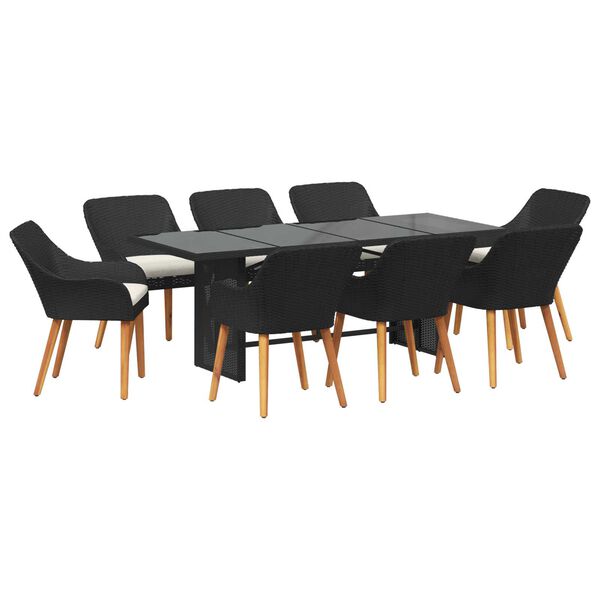vidaXL Garden Dining Set with Cushion 9 pcs Black Poly Rattan