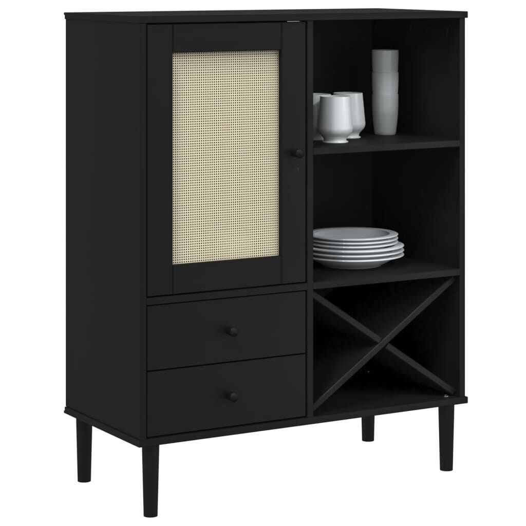 vidaXL Highboard SENJA Rattan Look Black 90x40x112cm Solid Wood Pine