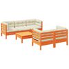 vidaXL 6 Piece Garden Sofa Set with Cushions Wax Brown Solid Wood Pine