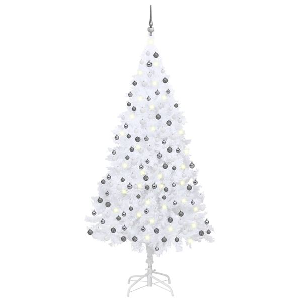 vidaXL Artificial Pre-lit Christmas Tree with Ball Set White 210 cm PVC