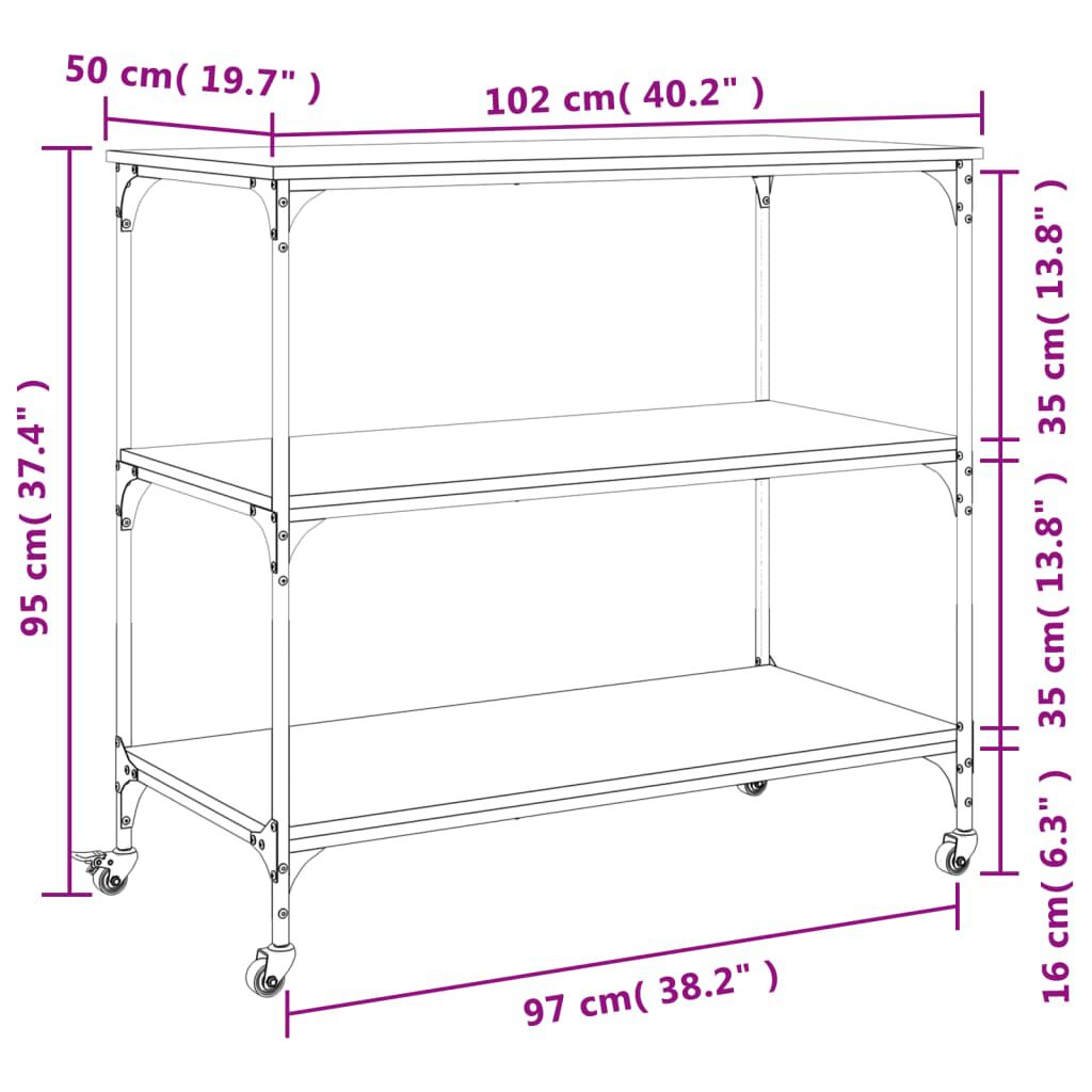 vidaXL Kitchen Trolley Black 102x50x95 cm Engineered Wood