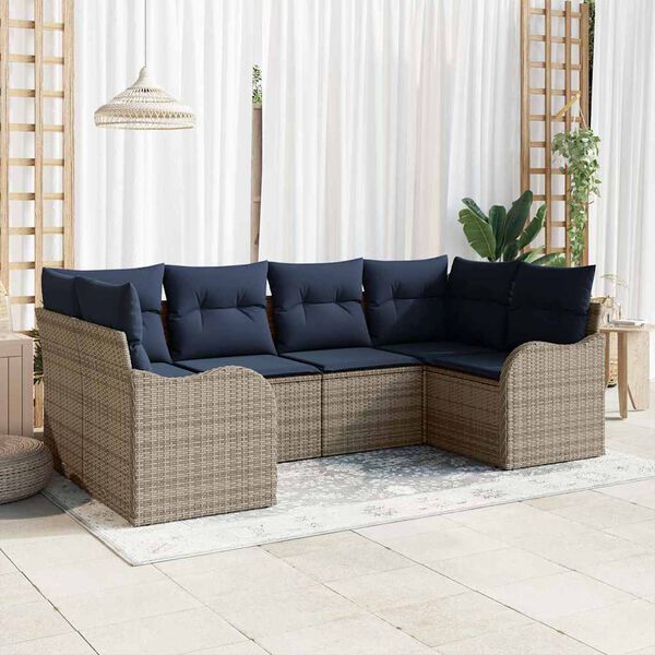 vidaXL Sofa Set with Cushion 6 pcs Grey Poly Rattan