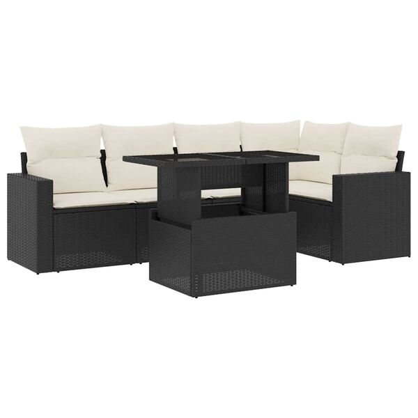 vidaXL 6 Piece Garden Sofa Set with Cushions Black Poly Rattan