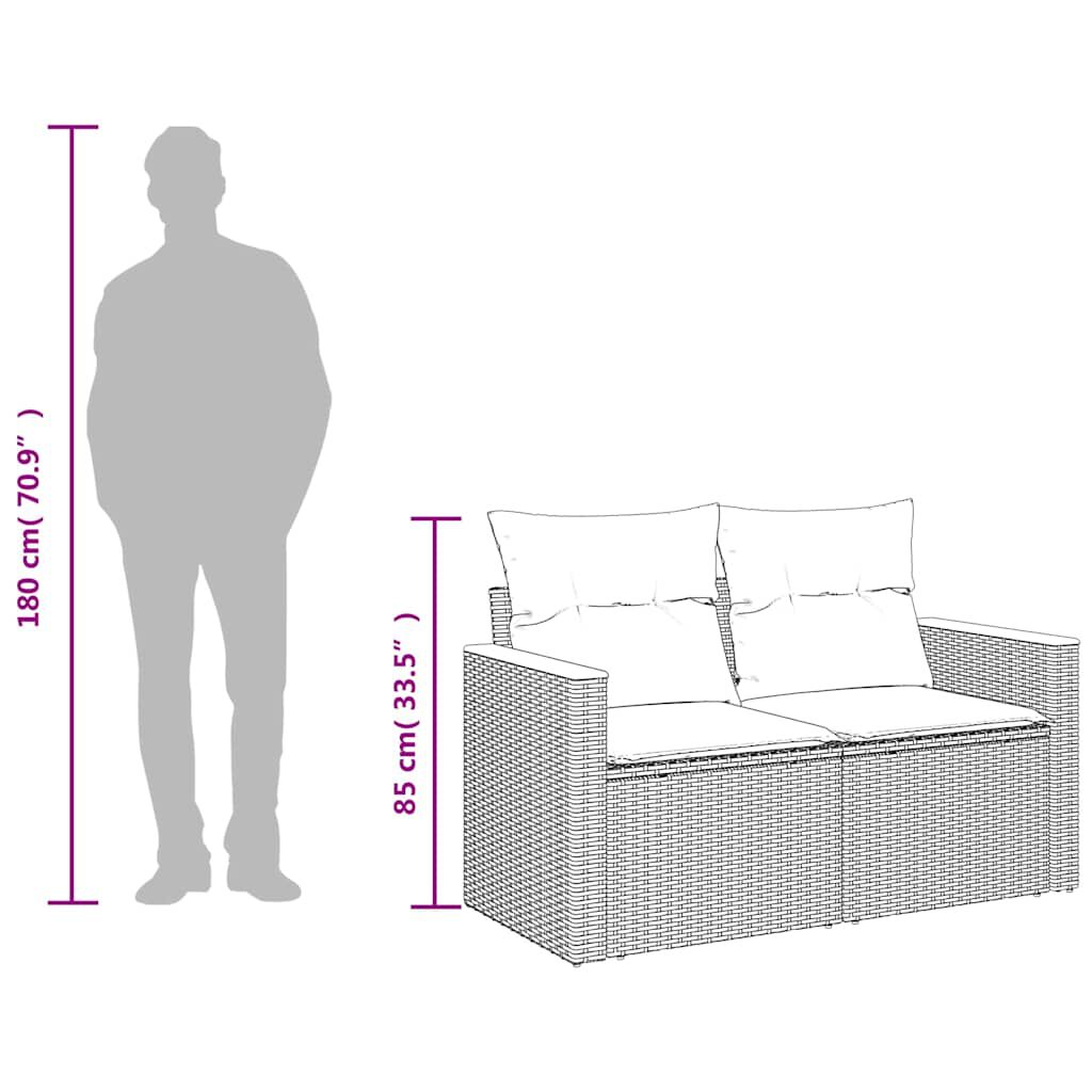 vidaXL Garden Sofa with Cushions 2-Seater Beige Poly Rattan