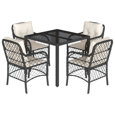 vidaXL 5 Piece Garden Dining Set with Cushions Black Poly Rattan