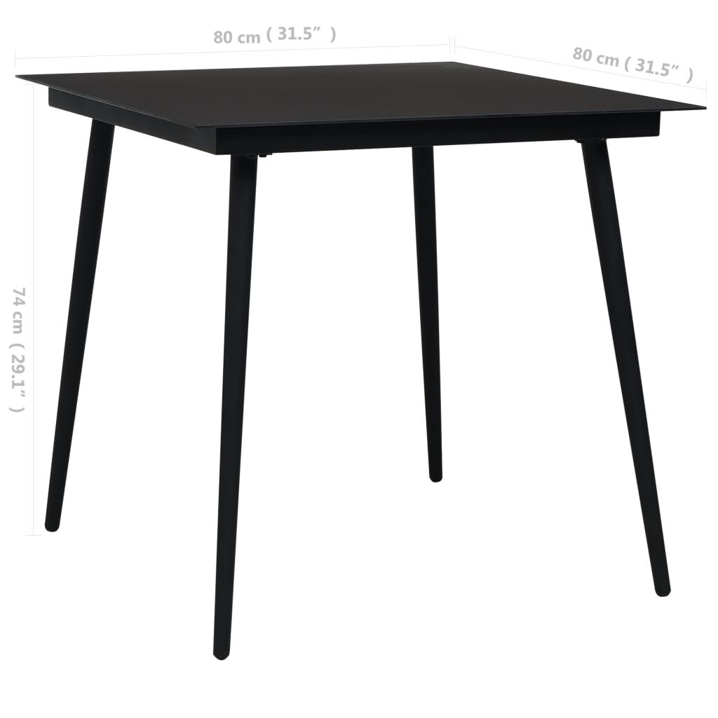 vidaXL Garden Dining Table Black 80x80x74 cm Steel and Glass