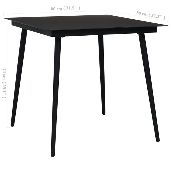 vidaXL Garden Dining Table Black 80x80x74 cm Steel and Glass