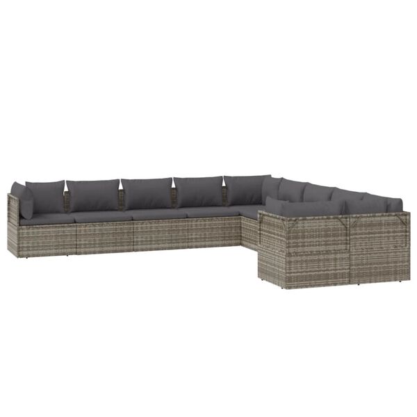 vidaXL 10 Piece Garden Lounge Set with Cushions Grey Poly Rattan