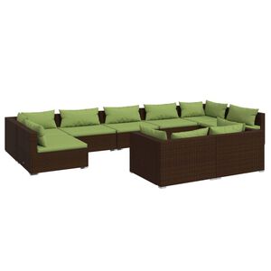 vidaXL 9 Piece Garden Lounge Set with Cushions Brown Poly Rattan