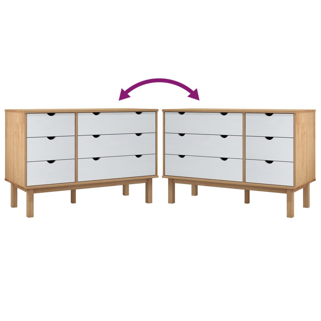 vidaXL Drawer Cabinet OTTA Brown&White 111x43x73.5cm Solid Wood Pine