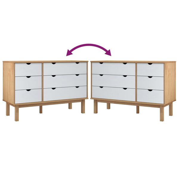 vidaXL Drawer Cabinet OTTA Brown&White 111x43x73.5cm Solid Wood Pine