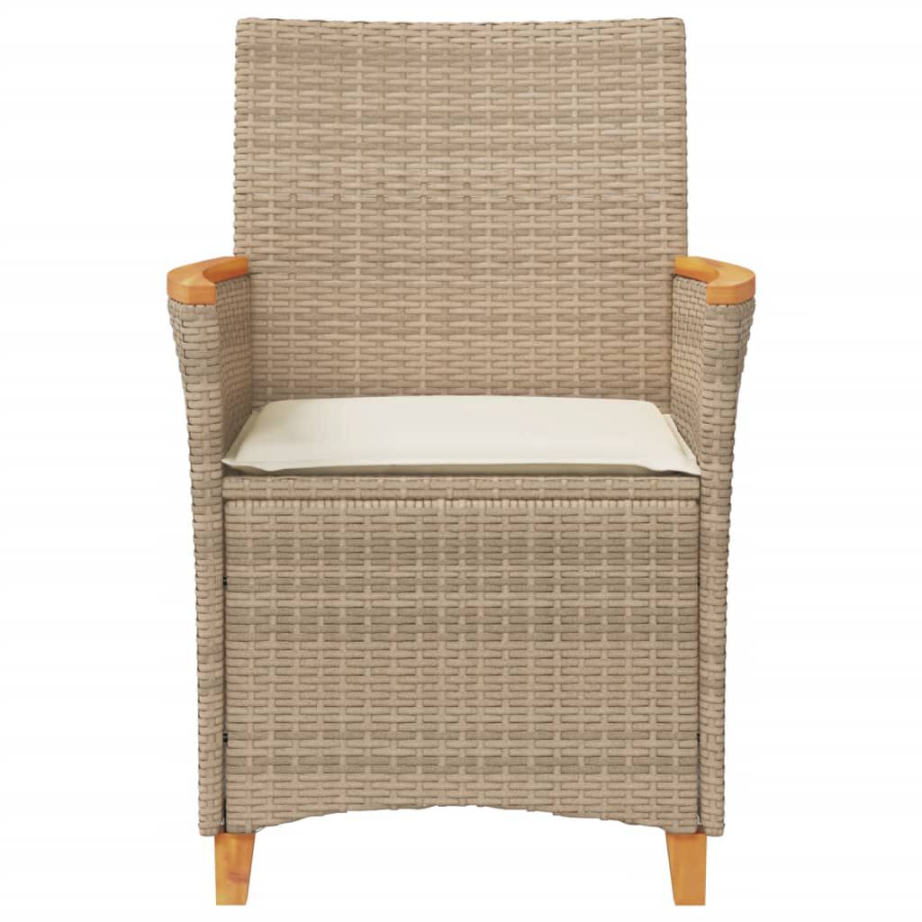 vidaXL Garden Chairs with Cushions 2 pcs Beige Poly Rattan&Solid Wood