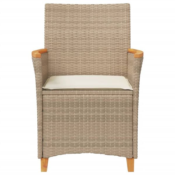 vidaXL Garden Chairs with Cushions 2 pcs Beige Poly Rattan&Solid Wood