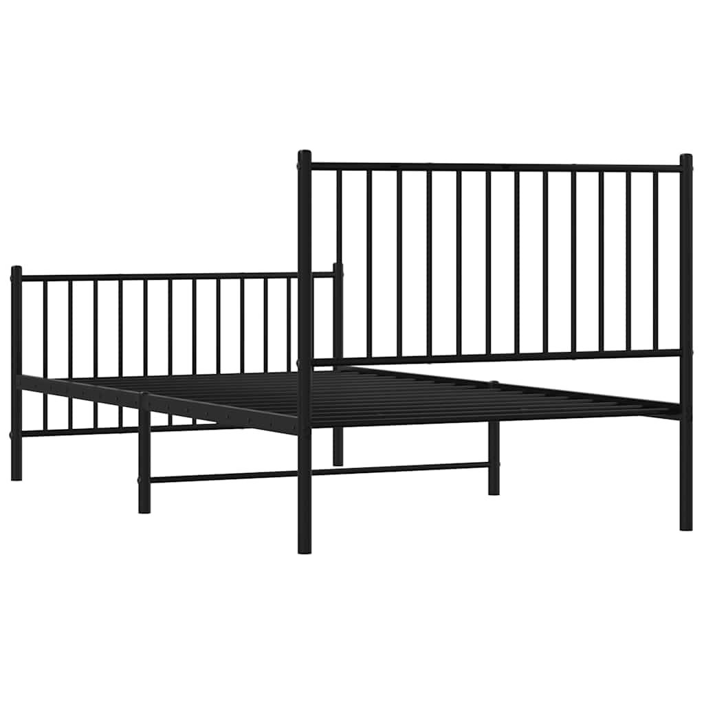 vidaXL Metal Bed Frame without Mattress with Footboard Black 100x190cm