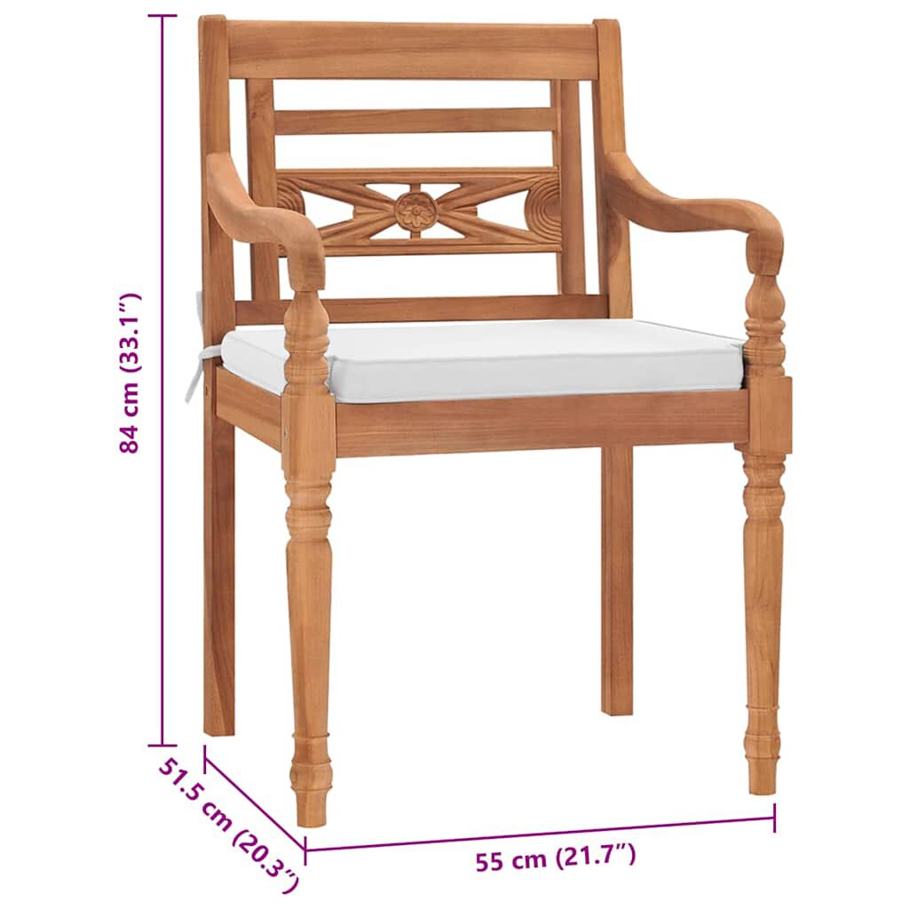 vidaXL Batavia Chairs 2 pcs with Cushions Solid Teak Wood