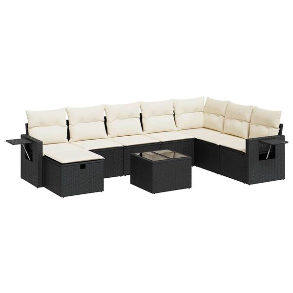 vidaXL 8 Piece Garden Sofa Set with Cushions Black Poly Rattan