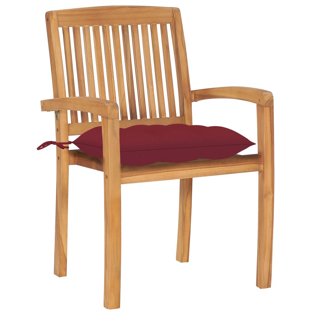 vidaXL Garden Chairs 2 pcs with Wine Red Cushions Solid Teak Wood